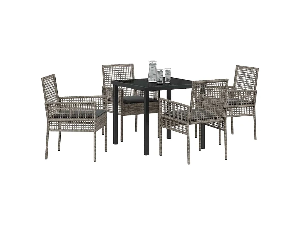 Set de jardin 5 pièces avec coussins gris Poly Rattan