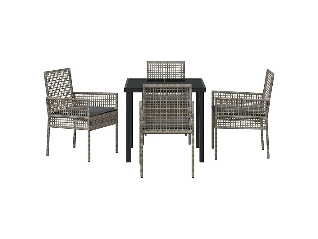 Set de jardin 5 pièces avec coussins gris Poly Rattan