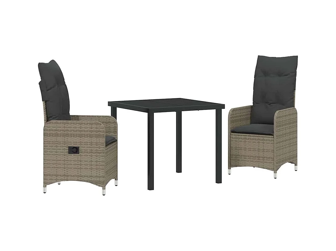 Set de salle à manger de jardin 3 pièces avec coussins rattan poly gris