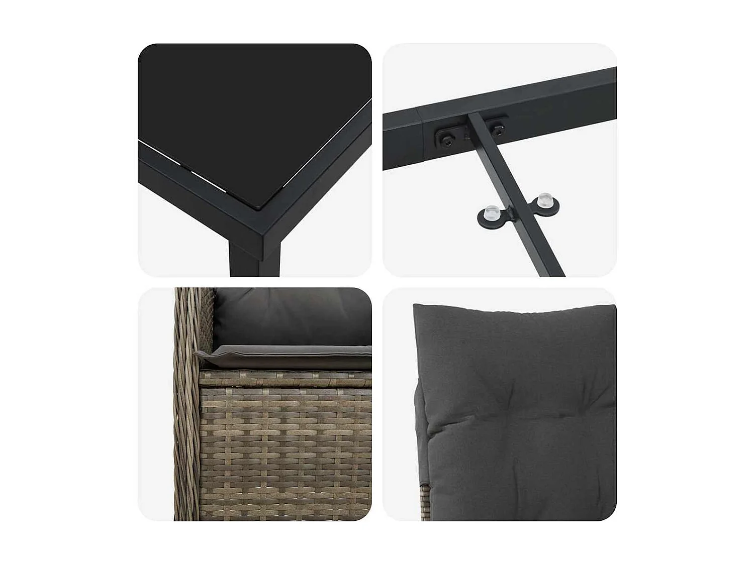 Set de salle à manger de jardin 3 pièces avec coussins rattan poly gris