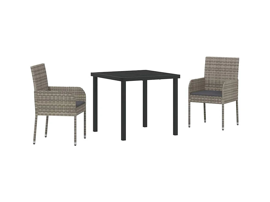 Set da giardino 3 pezzi con cuscini in polyrattan grigio