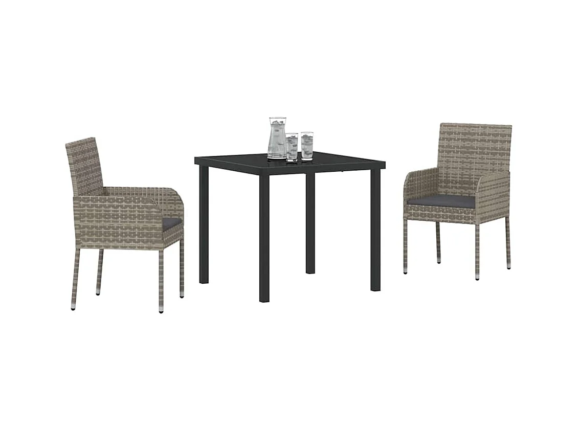 Set da giardino 3 pezzi con cuscini in polyrattan grigio