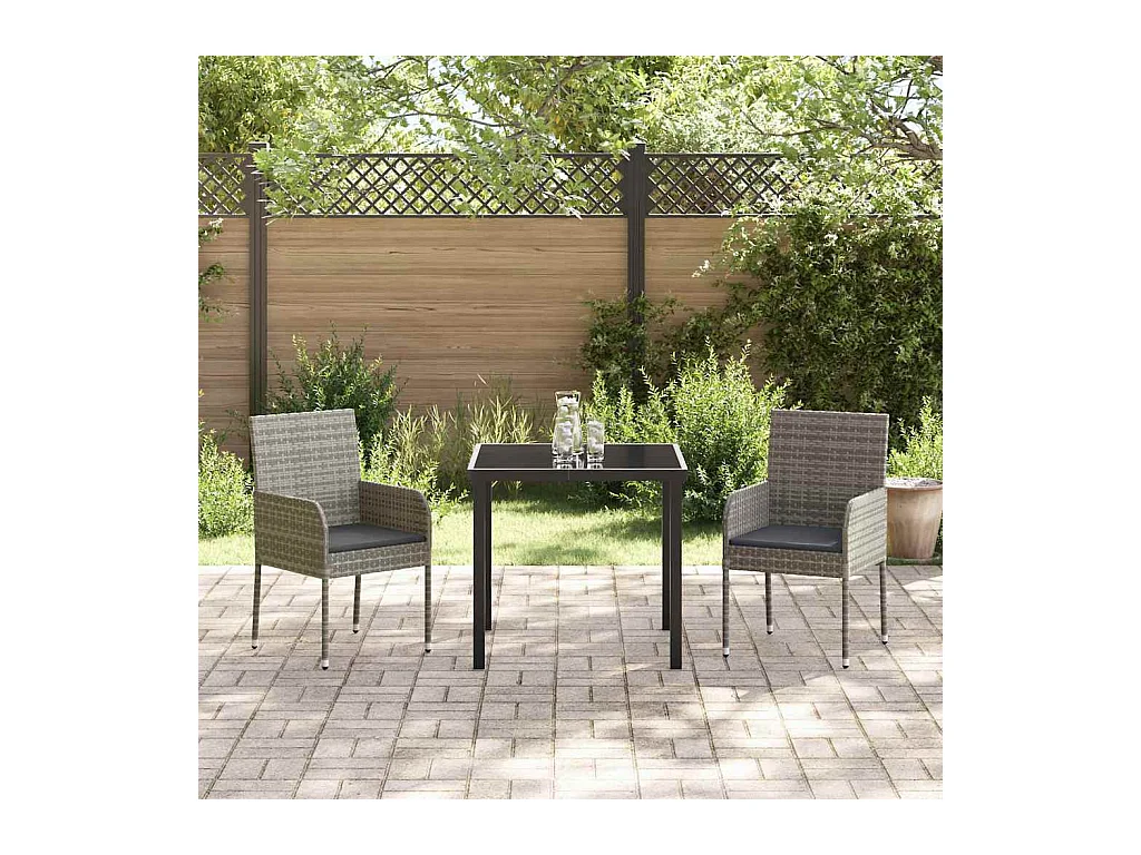 Set da giardino 3 pezzi con cuscini in polyrattan grigio