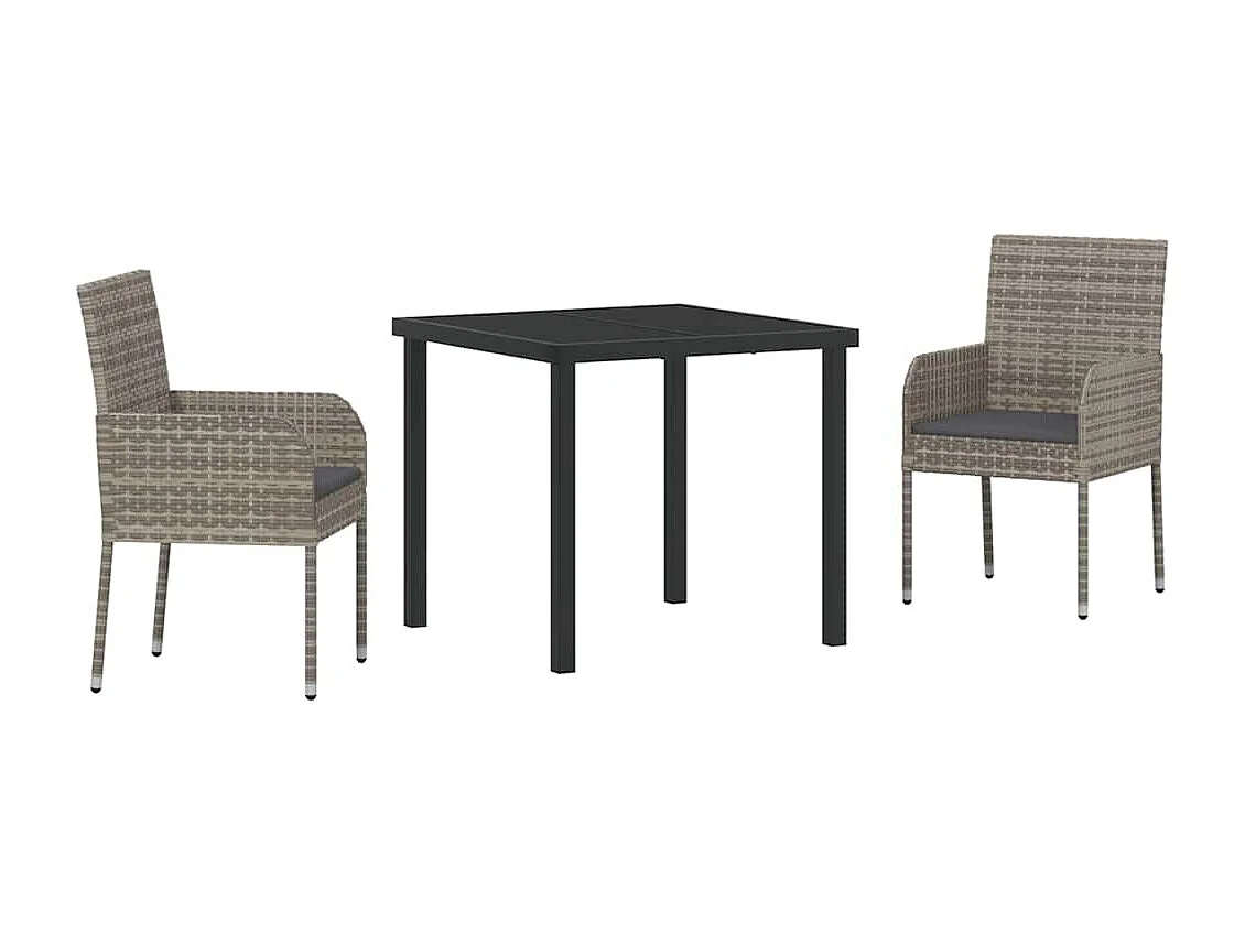 Ensemble de jardin 3 pièces avec coussins gris en poly rotin