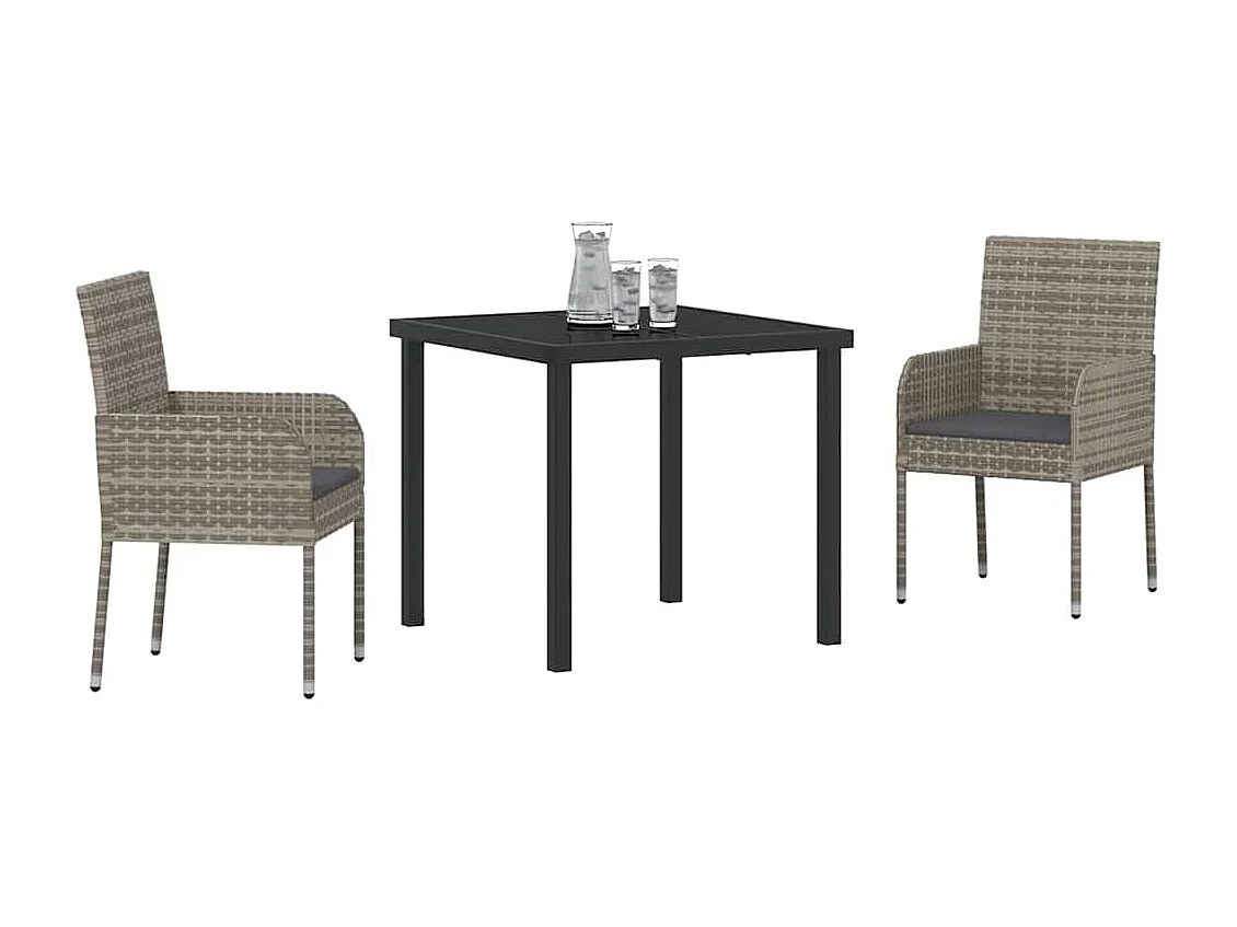 Ensemble de jardin 3 pièces avec coussins gris en poly rotin