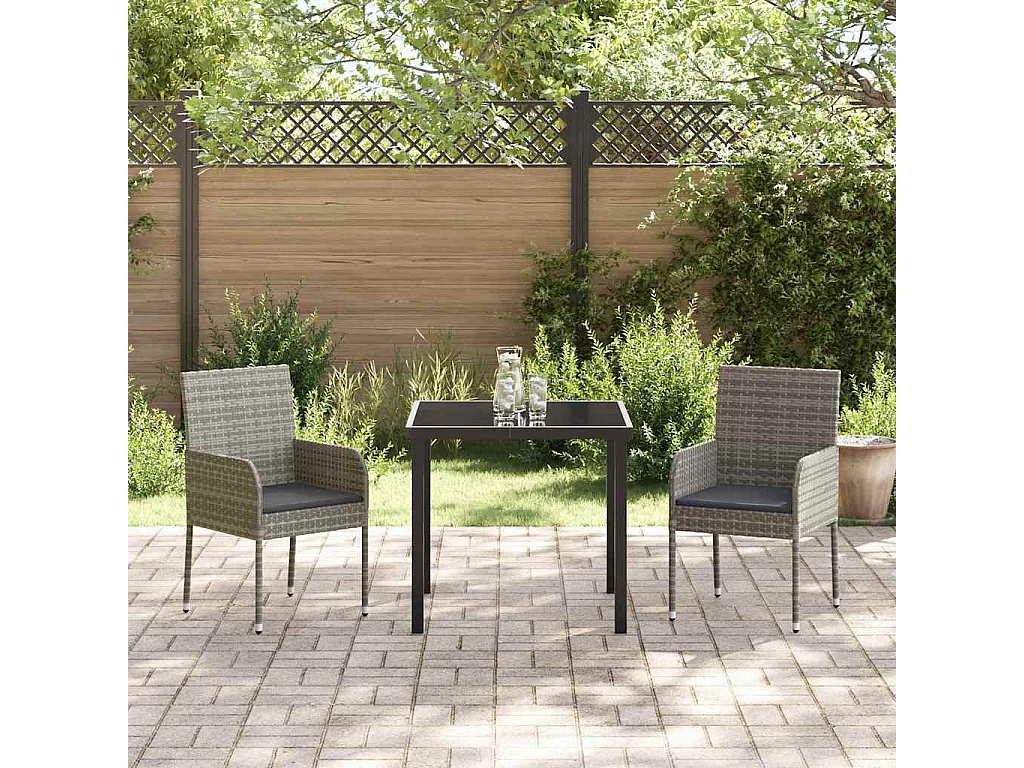 Ensemble de jardin 3 pièces avec coussins gris en poly rotin