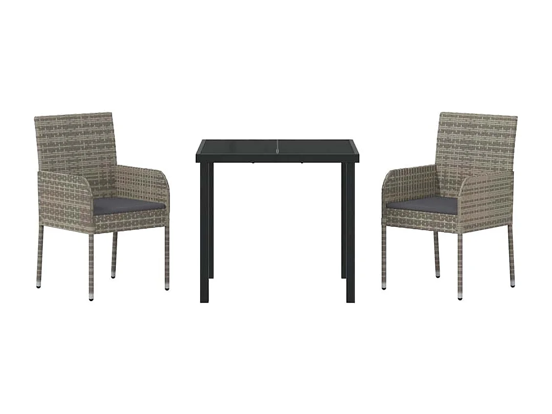 Ensemble de jardin 3 pièces avec coussins gris en poly rotin