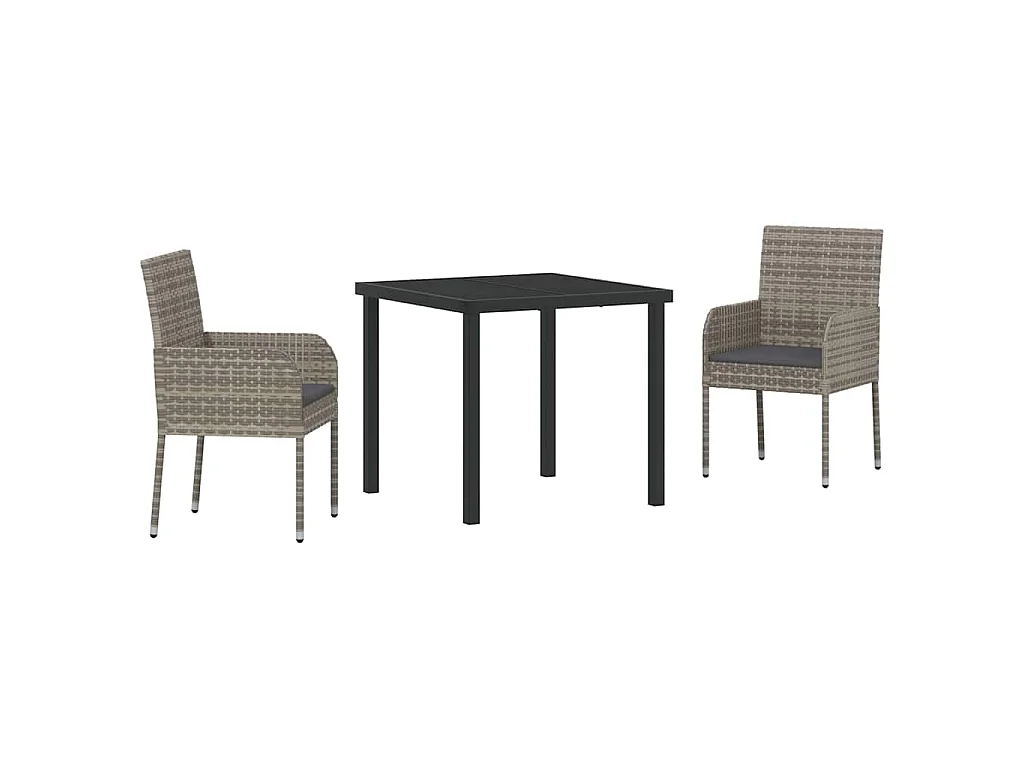 Ensemble de jardin 3 pièces avec coussins gris en poly rotin