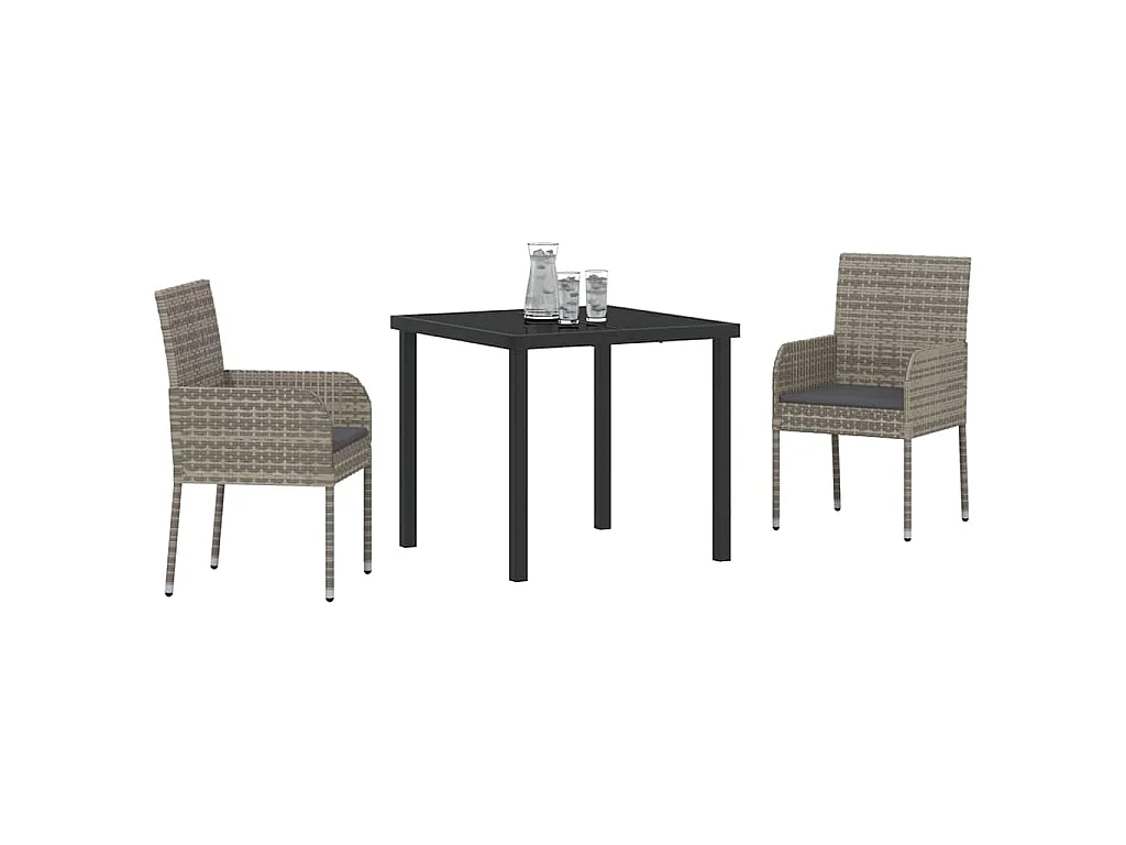 Ensemble de jardin 3 pièces avec coussins gris en poly rotin