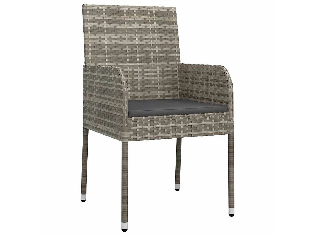 Ensemble de jardin 3 pièces avec coussins gris en poly rotin