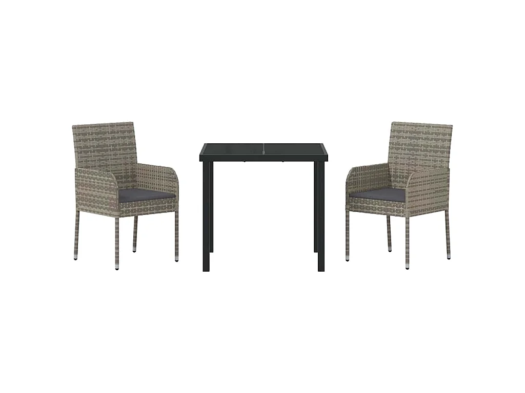 Ensemble de jardin 3 pièces avec coussins gris en poly rotin