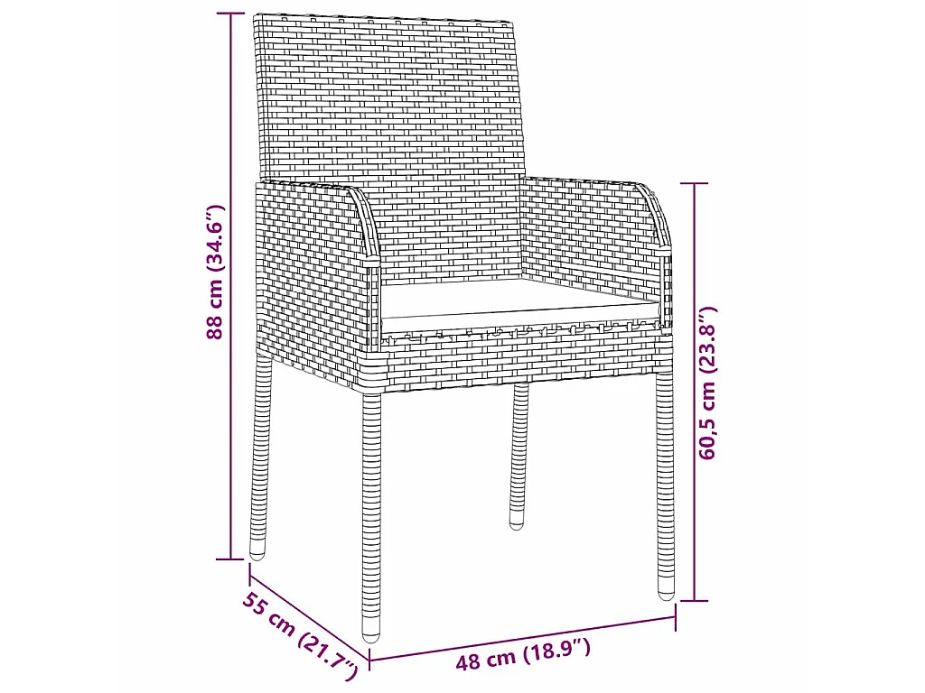 Ensemble de jardin 3 pièces avec coussins gris en poly rotin