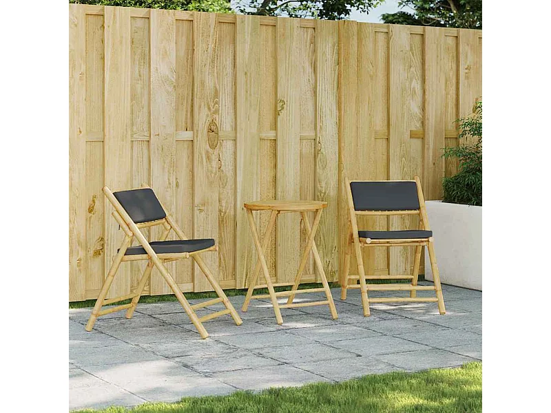 Chaises de bistro pliantes lot de 2 coussins gris foncé bambou