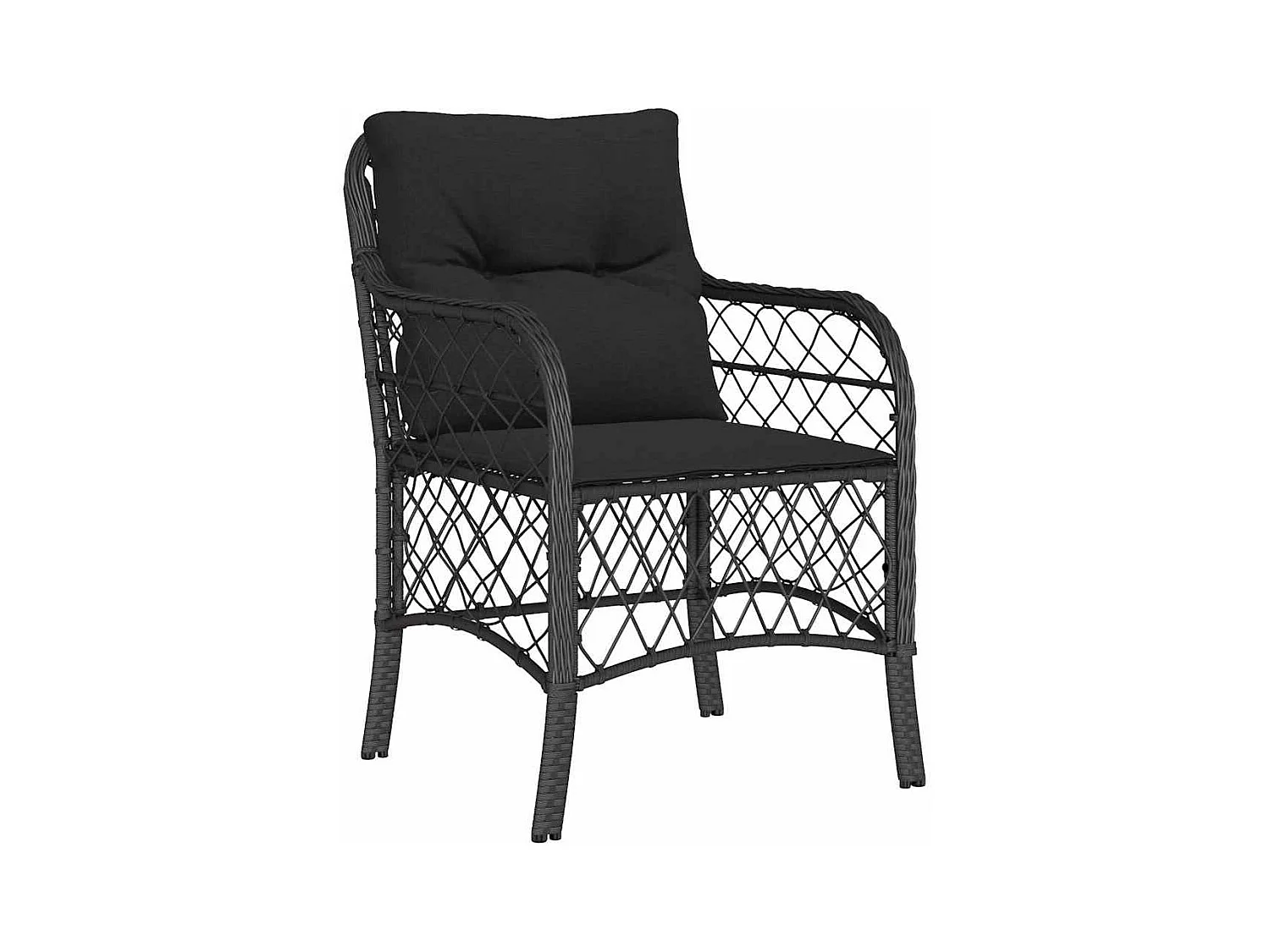 Set da pranzo da giardino 3 pezzi con cuscini in polyrattan nero