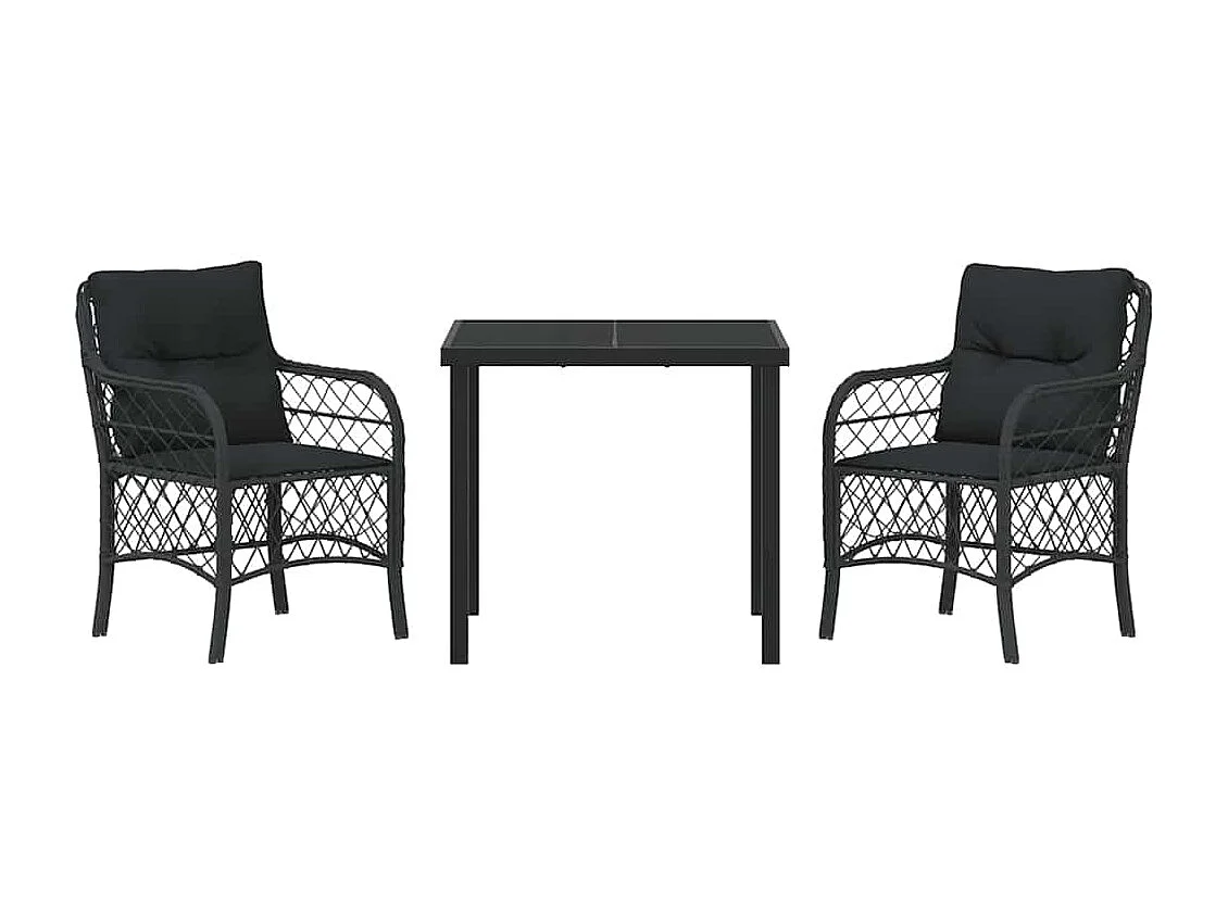 3-delige tuinset met kussens, zwart polyrotan