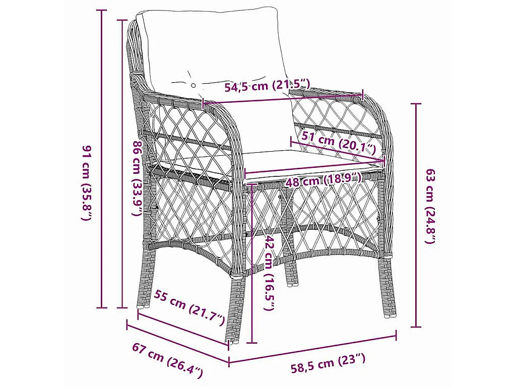 Juego de comedor de jardín de 3 piezas con cojines de ratán sintético negro