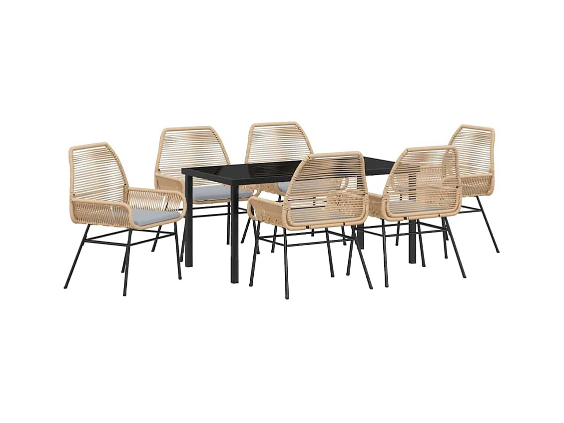 Set da pranzo da giardino 7 pezzi con cuscini marroni in polyrattan