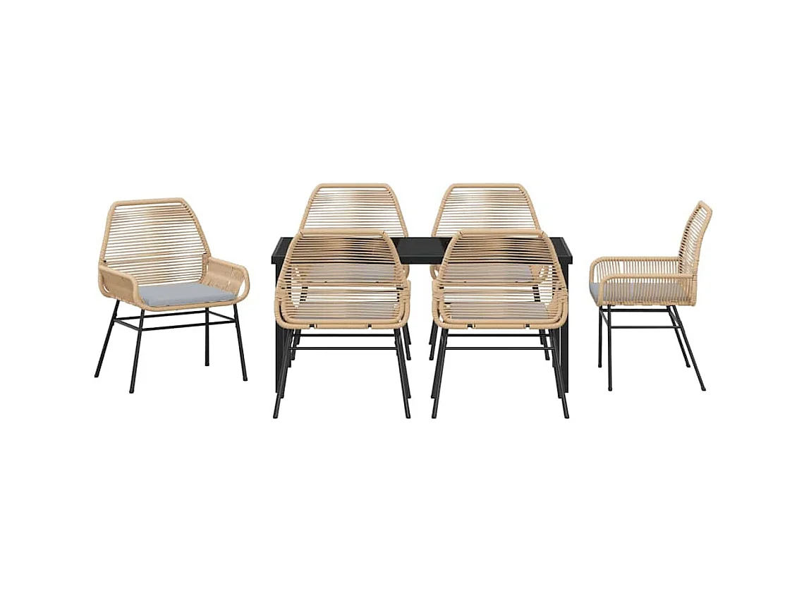 Set da pranzo da giardino 7 pezzi con cuscini marroni in polyrattan