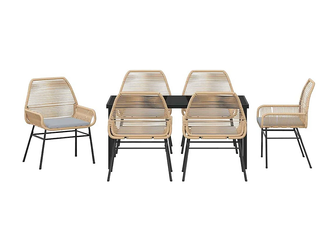 Ensemble de Salle à Manger de Jardin 7 Pièces avec Coussins Marron en Rattan Poly