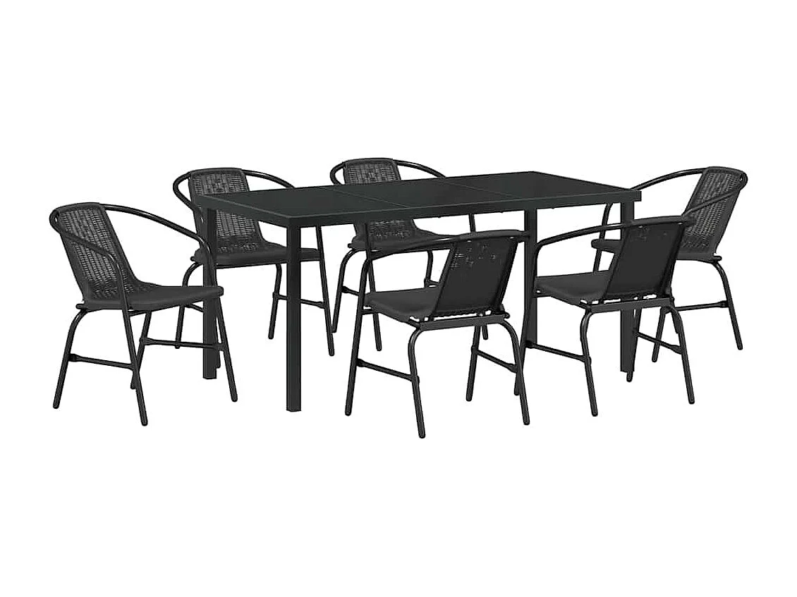 Set de salle à manger de jardin 7 pièces en rotin poly noir