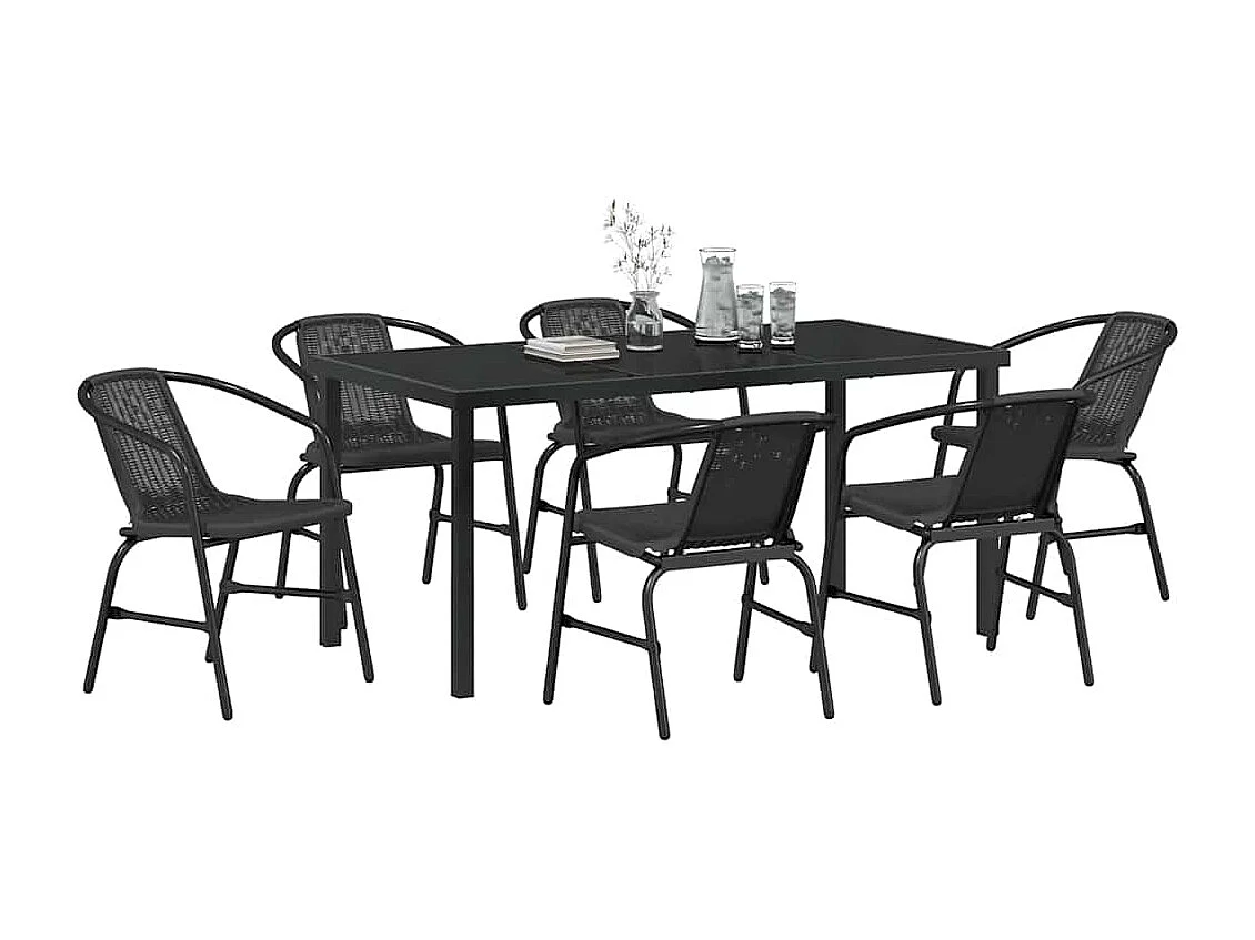 Set de salle à manger de jardin 7 pièces en rotin poly noir