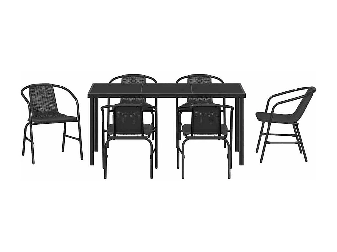 Set de salle à manger de jardin 7 pièces en rotin poly noir