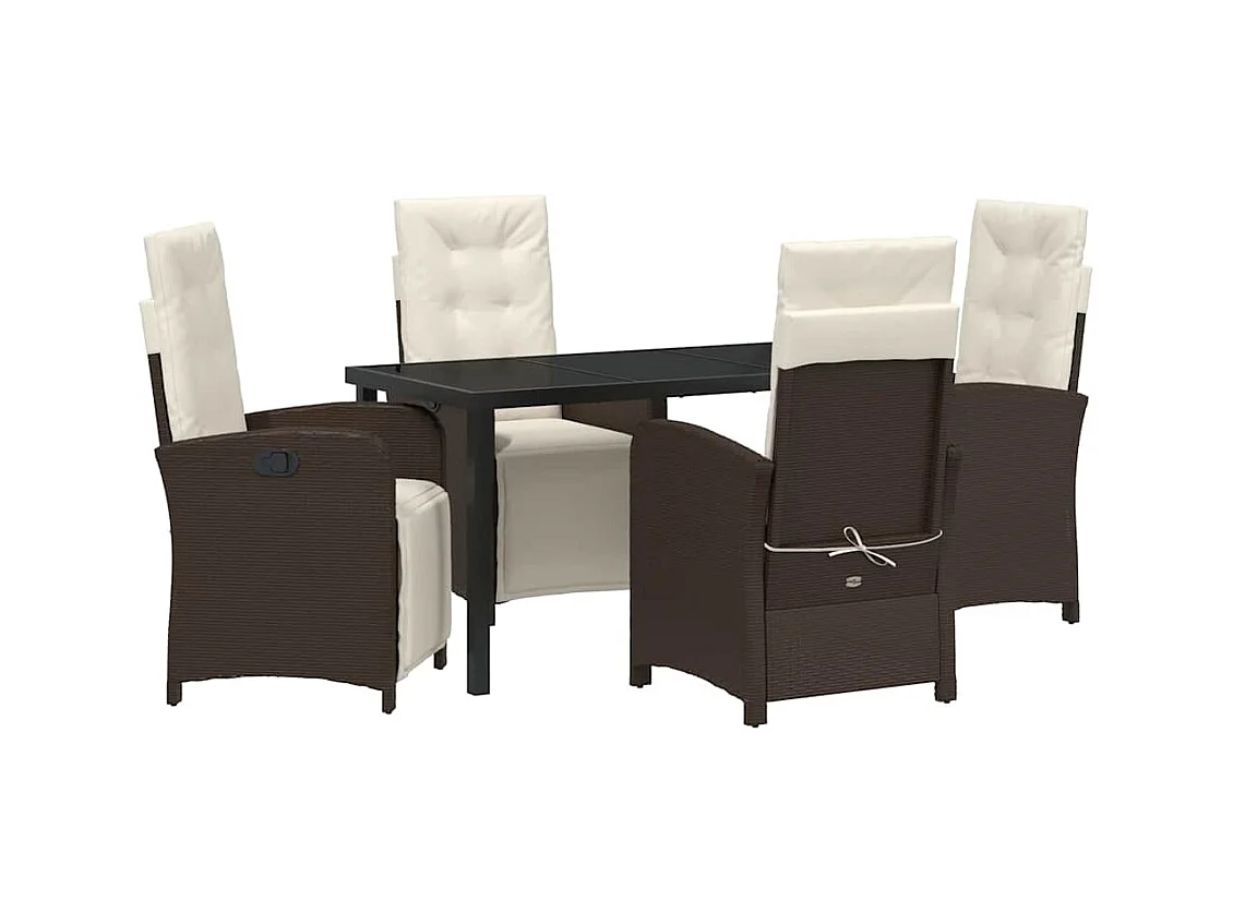 Set da pranzo da giardino 5 pezzi con cuscini in polyrattan marrone