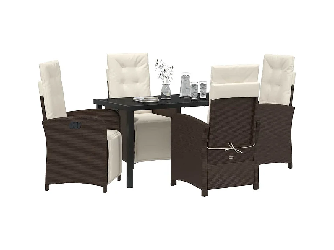 Set da pranzo da giardino 5 pezzi con cuscini in polyrattan marrone