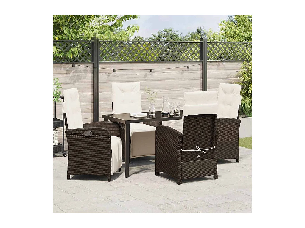 Set da pranzo da giardino 5 pezzi con cuscini in polyrattan marrone
