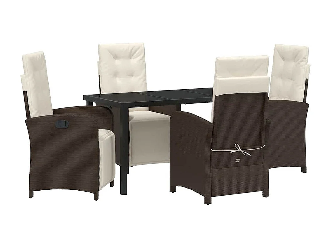 Ensemble de Repas de Jardin 5 Pièces avec Coussins en Rattan Poly Marron