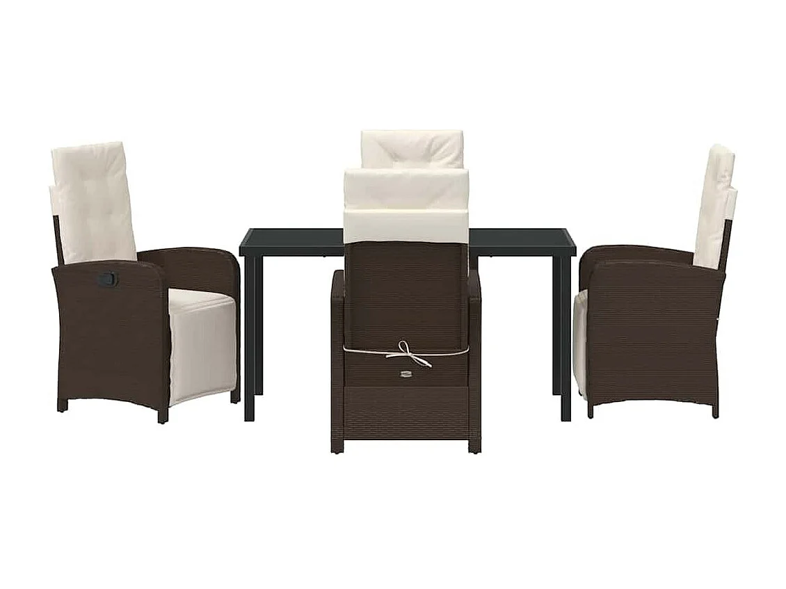 Ensemble de Repas de Jardin 5 Pièces avec Coussins en Rattan Poly Marron