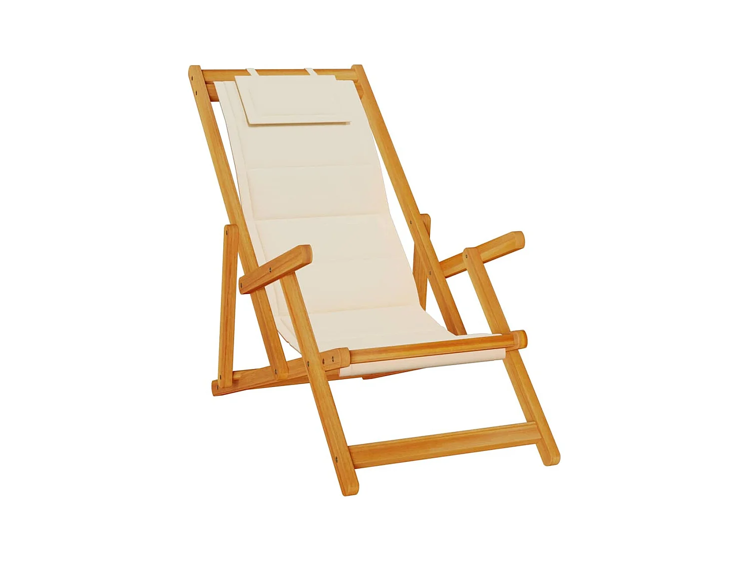 Sedie da spiaggia pieghevoli 2 pezzi color crema in legno massello di acacia e textilene