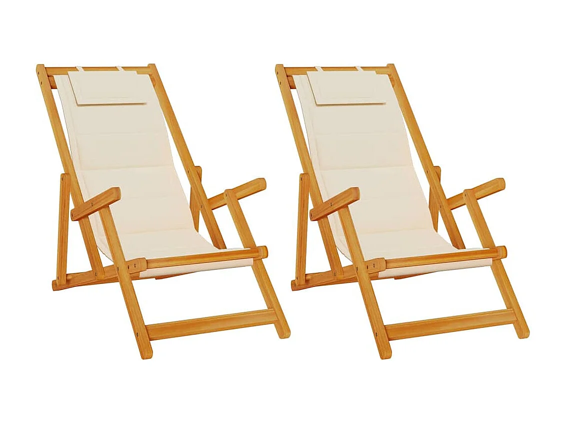 Sedie da spiaggia pieghevoli 2 pezzi color crema in legno massello di acacia e textilene