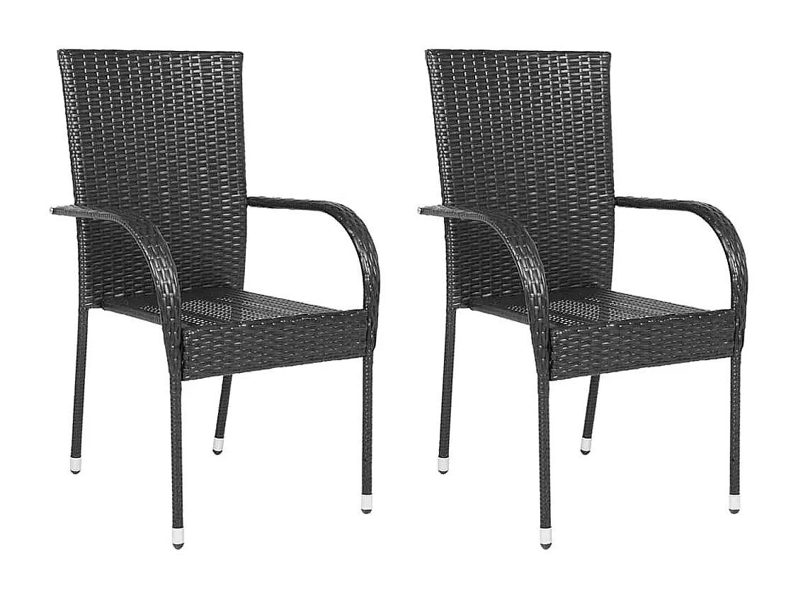 Juego de 2 sillas apilables para exterior de resina tejida negra