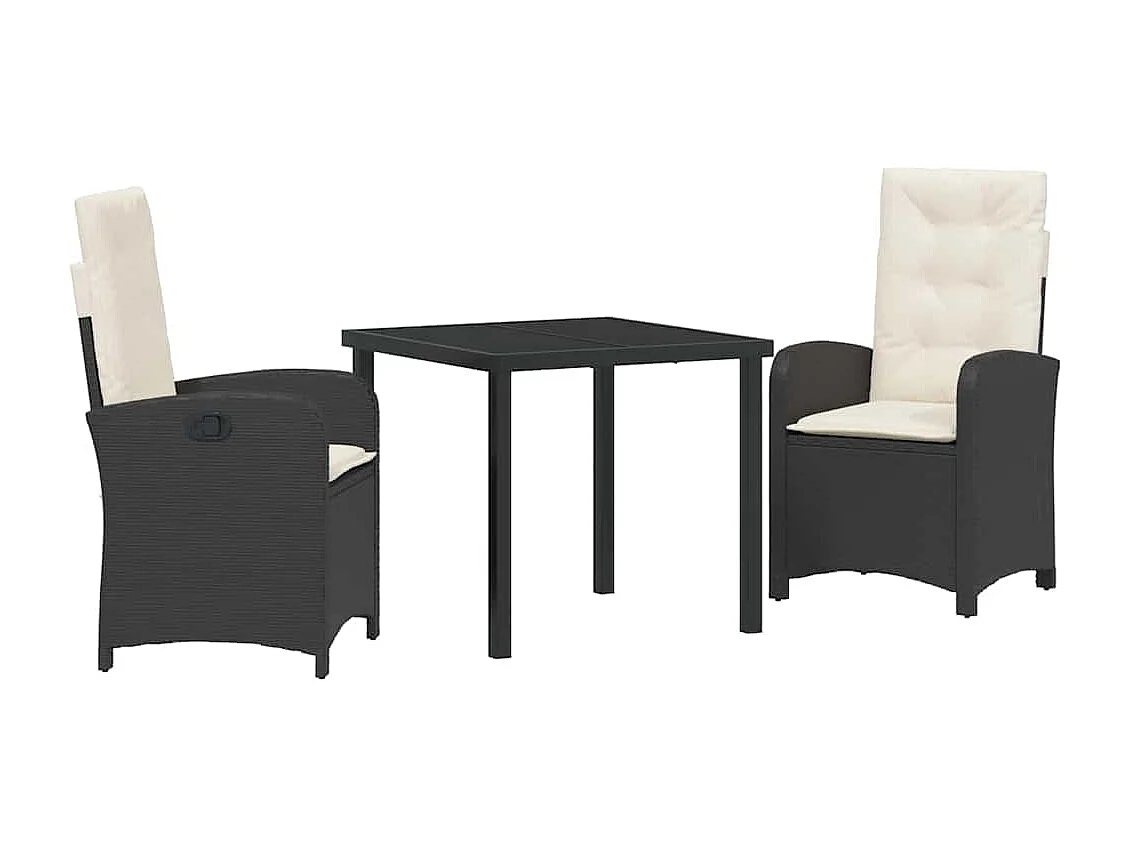 Set da pranzo da giardino composto da 3 pezzi con cuscini in polyrattan nero