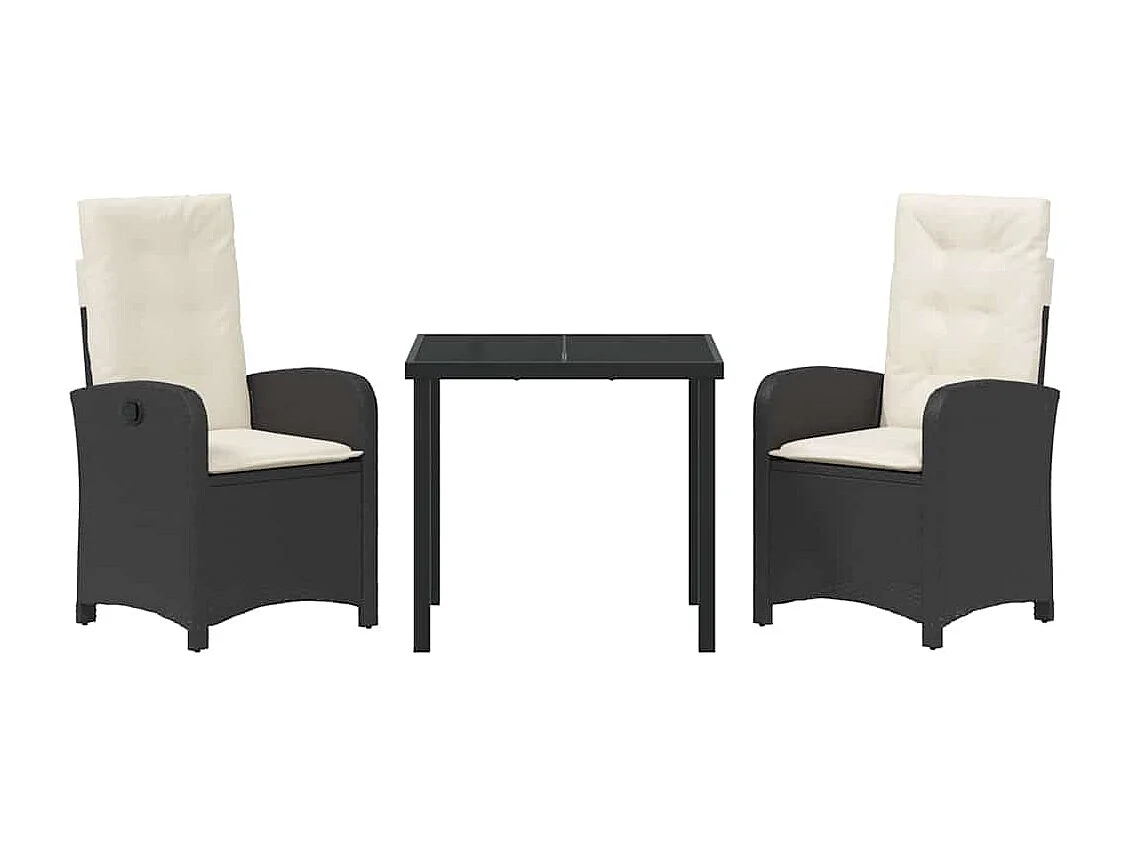 Set da pranzo da giardino composto da 3 pezzi con cuscini in polyrattan nero