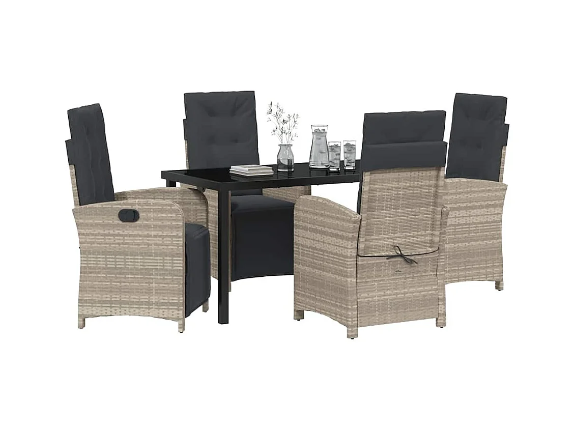 Set da giardino da 5 pezzi con cuscini in rattan grigio chiaro