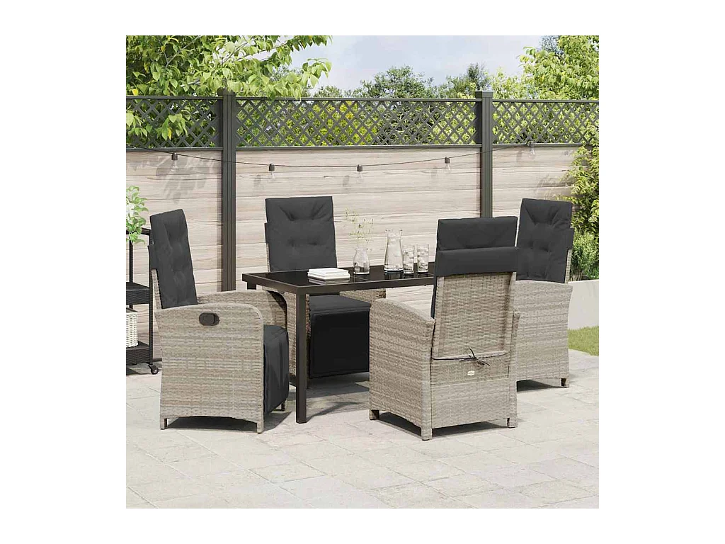 Set da giardino da 5 pezzi con cuscini in rattan grigio chiaro