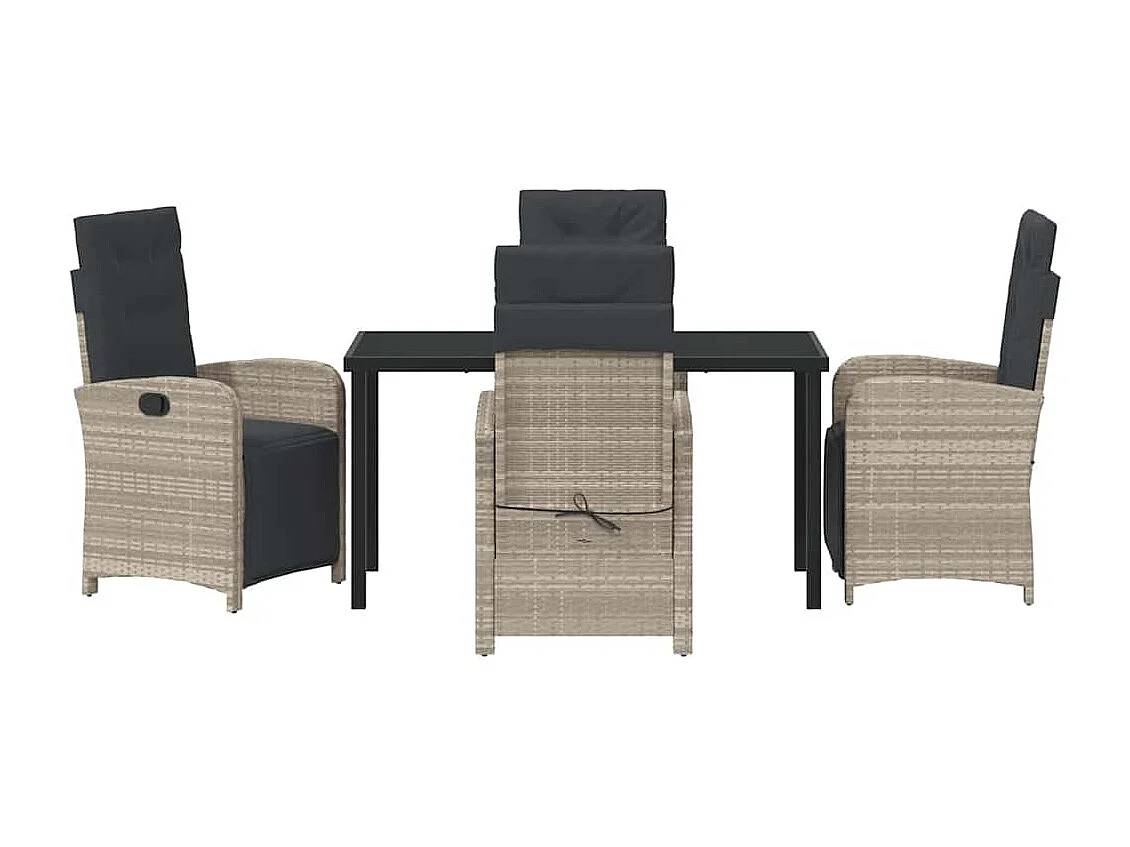 Set da giardino da 5 pezzi con cuscini in rattan grigio chiaro