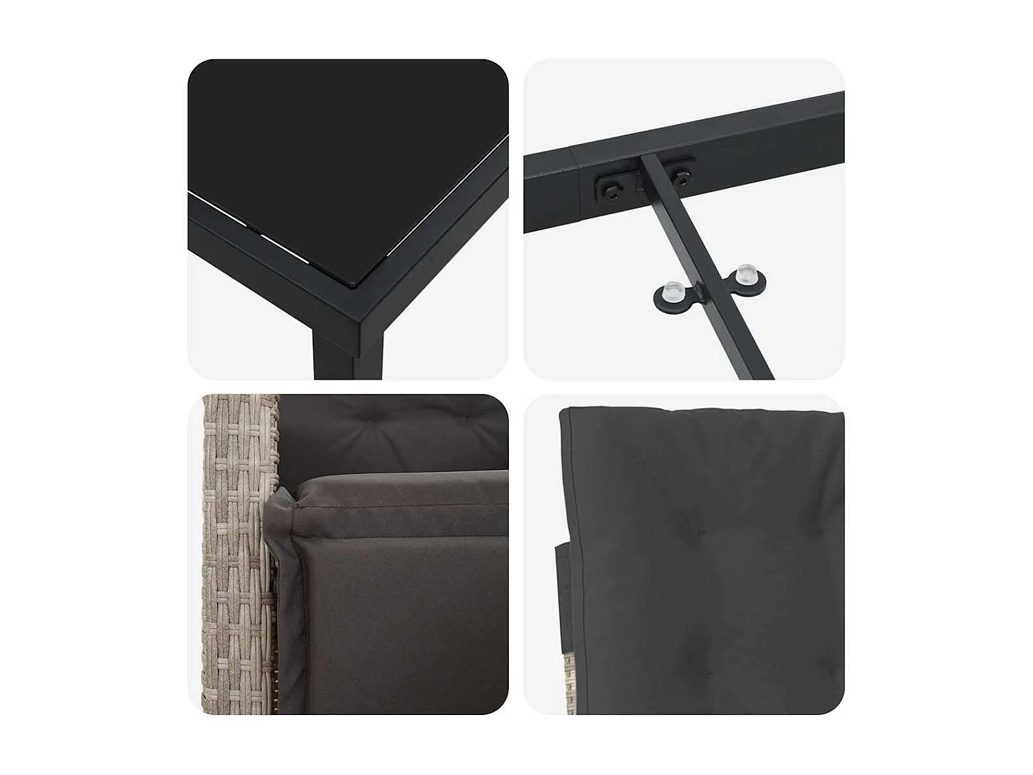 Set da giardino da 5 pezzi con cuscini in rattan grigio chiaro