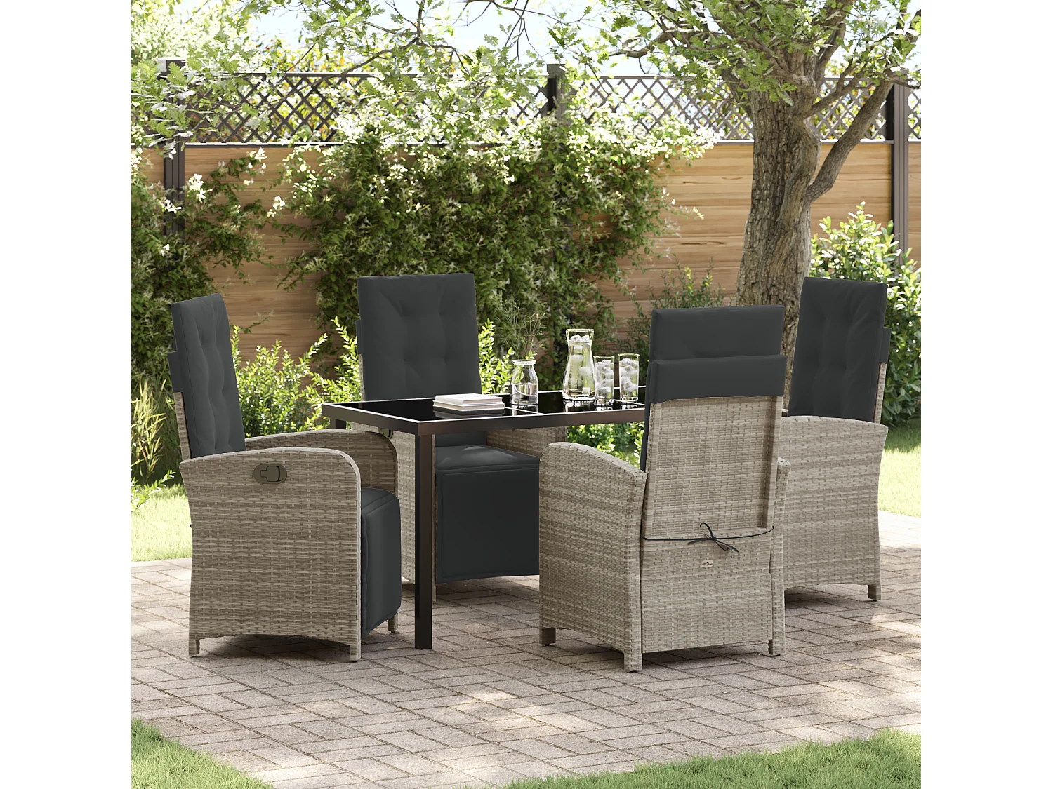 Conjunto de jardín de 5 piezas con cojines de ratán gris claro