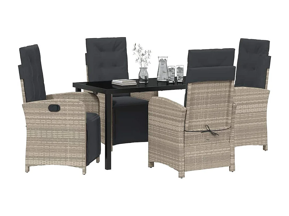 Conjunto de jardín de 5 piezas con cojines de ratán gris claro