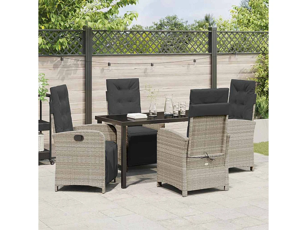 Conjunto de jardín de 5 piezas con cojines de ratán gris claro