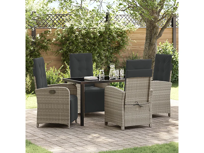 Set de jardin 5 pièces avec coussins en rotin gris clair