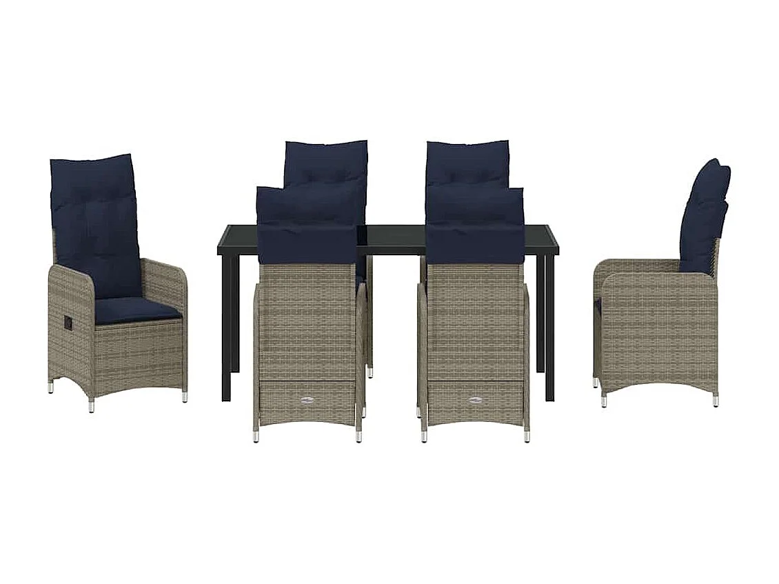 Set da pranzo da giardino da 7 pezzi con cuscini in polyrattan nero