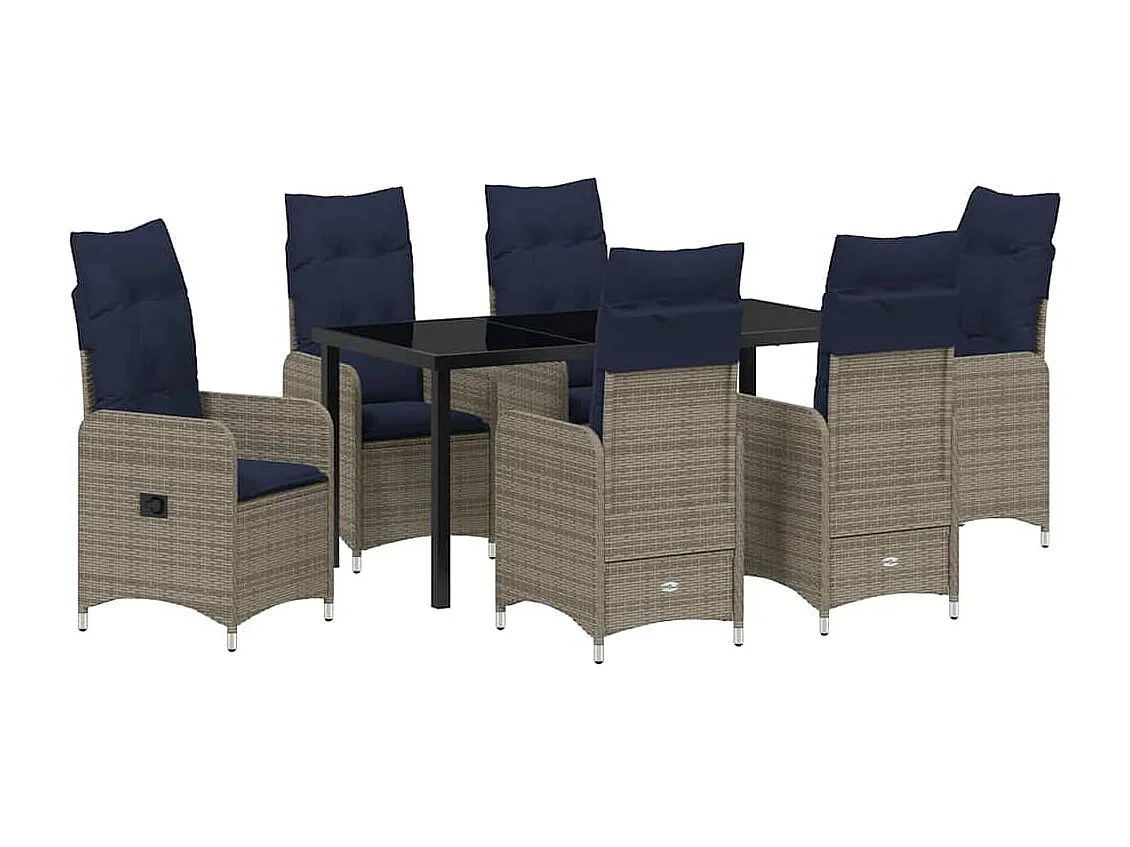 Juego de comedor de jardín de 7 piezas con cojines de ratán sintético negro