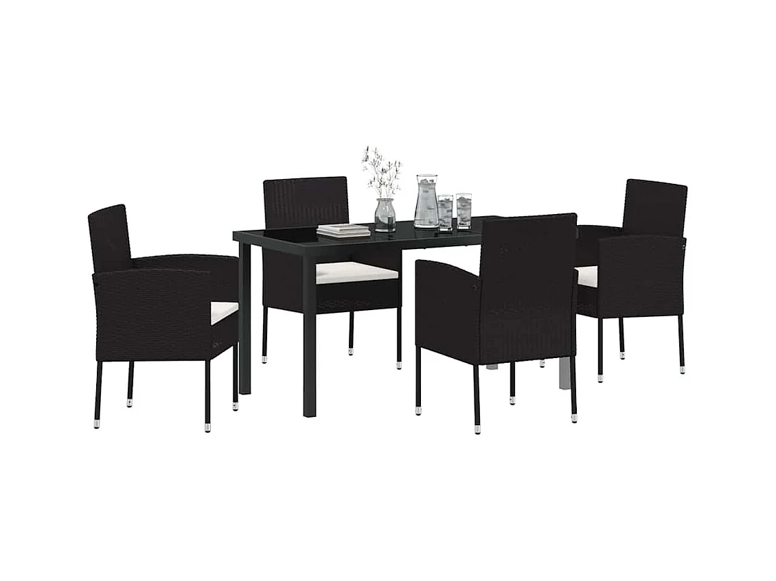 Set da pranzo da giardino 5 pezzi con cuscini in rattan nero PE