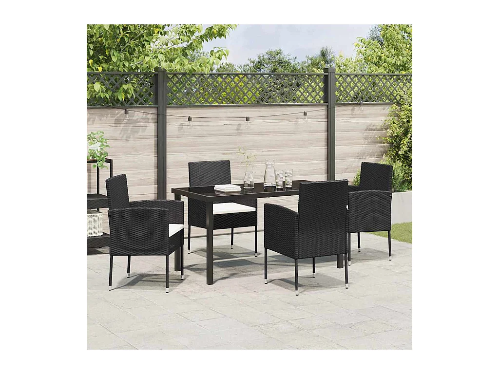 Set da pranzo da giardino 5 pezzi con cuscini in rattan nero PE