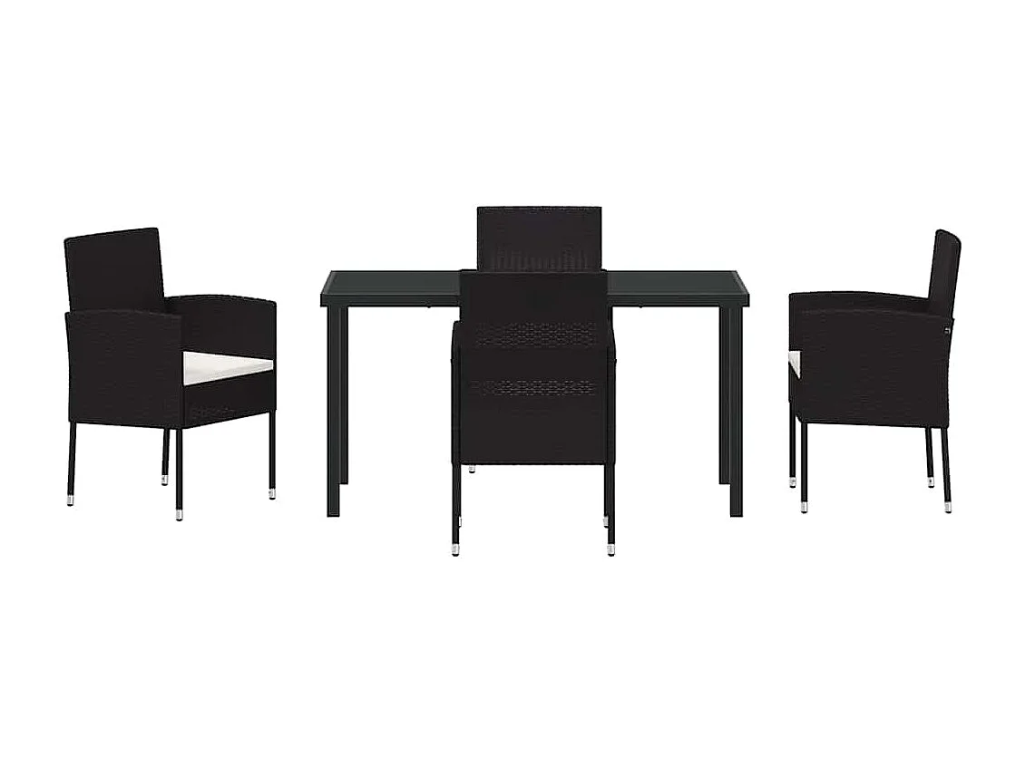 Set da pranzo da giardino 5 pezzi con cuscini in rattan nero PE