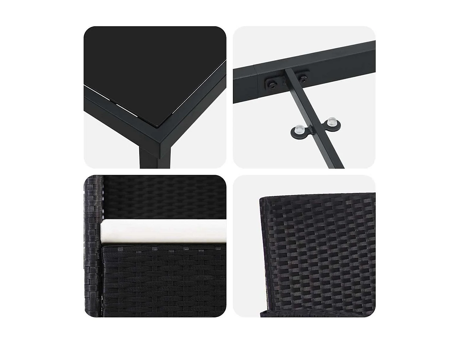 Set da pranzo da giardino 5 pezzi con cuscini in rattan nero PE